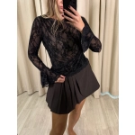 Bluzka Transparentna w kwiaty, czarna