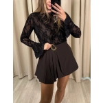 Bluzka Transparentna w kwiaty, czarna