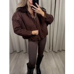 Kurtka bomberka z futerkiem, czekoladowa, bawełna