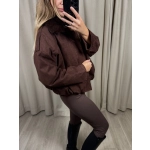 Kurtka bomberka z futerkiem, czekoladowa, bawełna