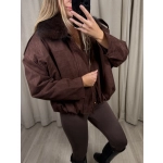 Kurtka bomberka z futerkiem, czekoladowa, bawełna