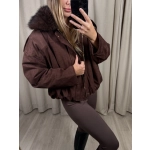 Kurtka bomberka z futerkiem, czekoladowa, bawełna