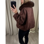 Kurtka bomberka z futerkiem, czekoladowa, bawełna