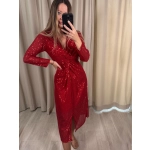 Sukienka MIDI z cekinami, czerwona