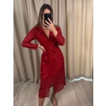 Sukienka MIDI z cekinami, czerwona