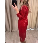 Sukienka MIDI z cekinami, czerwona