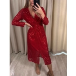 Sukienka MIDI z cekinami, czerwona