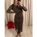 Sukienka koronkowa z podszewką II, czekoladowa