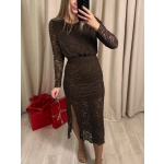 Sukienka koronkowa z podszewką II, czekoladowa