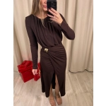 Sukienka maxi z klamrą, czekoladowa