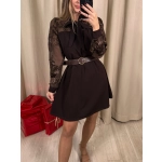 Trapezowa sukienka z kokardą, czekoladowa