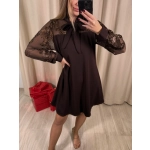 Trapezowa sukienka z kokardą, czekoladowa