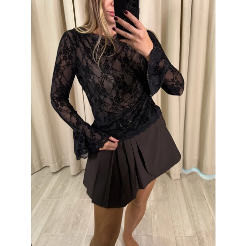 Bluzka Transparentna w kwiaty, czarna