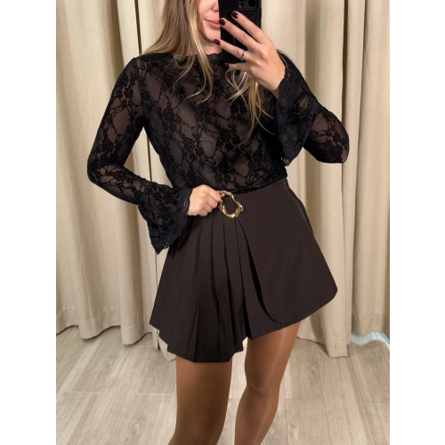 Bluzka Transparentna w kwiaty, czarna
