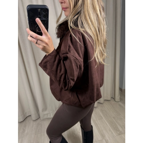 Kurtka bomberka z futerkiem, czekoladowa, bawełna