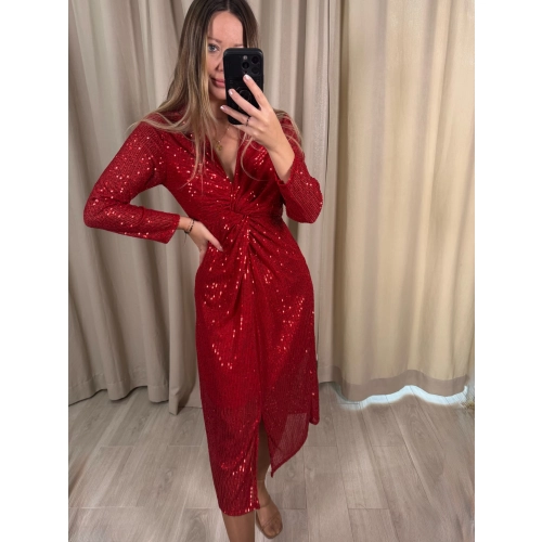 Sukienka MIDI z cekinami, czerwona