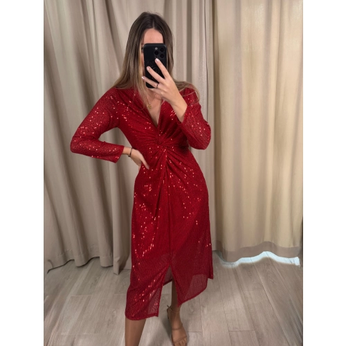 Sukienka MIDI z cekinami, czerwona