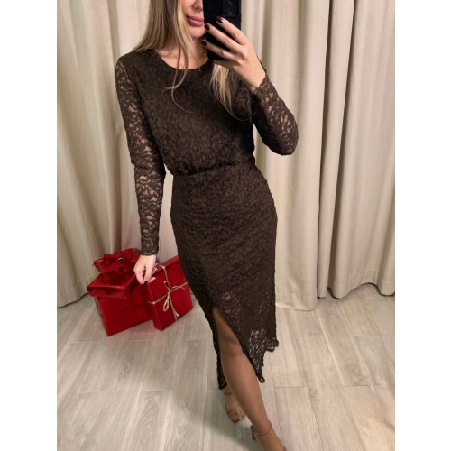 Sukienka koronkowa z podszewką II, czekoladowa