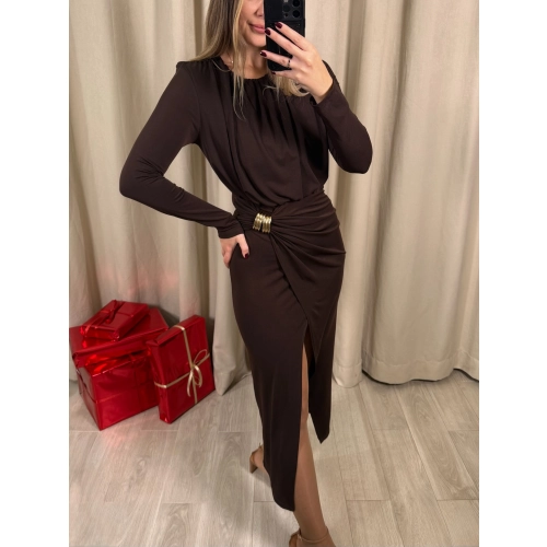 Sukienka maxi z klamrą, czekoladowa